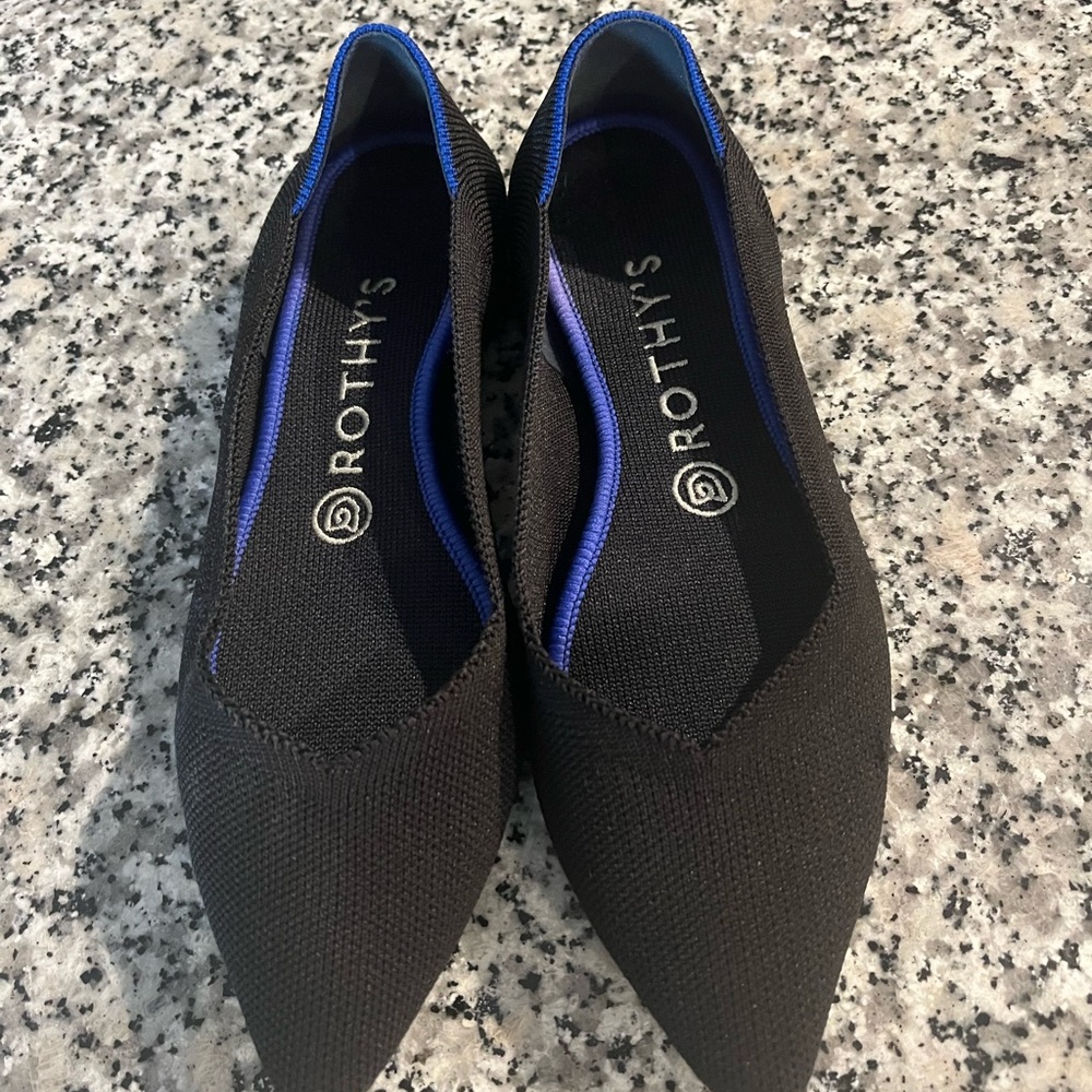 Rothy's Black Flats with Blue Trim